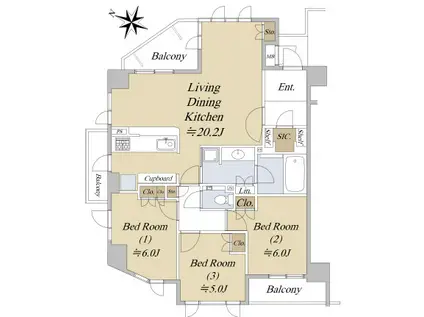 ベルヴィ芦屋(3LDK/3階)の間取り写真