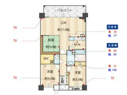 ワコーレ御影ハウス(3LDK/3階)の間取り写真