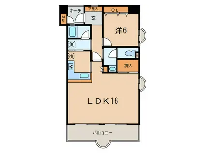 ペンコート芦屋(1LDK/2階)の間取り写真