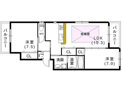 ラ・メゾン・ルミエール(2LDK/2階)の間取り写真