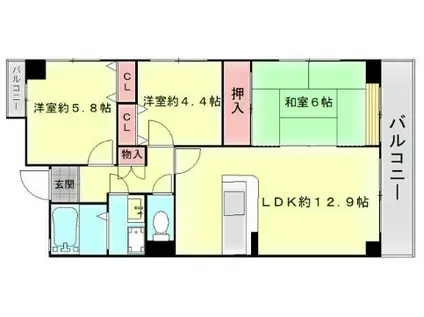 六甲クローネ(3LDK/8階)の間取り写真