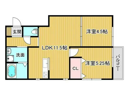 KARIN北神戸(1LDK/2階)の間取り写真