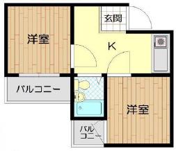 アメニティ東神戸(2K/4階)の間取り写真