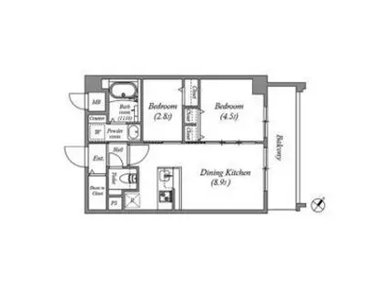 ファーストフィオーレ東灘(2DK/2階)の間取り写真
