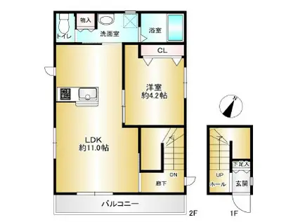 アーク六甲道(1LDK/2階)の間取り写真