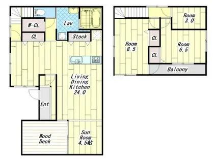 阪神電鉄本線 打出駅 徒歩3分 2階建 築64年(3LDK)の間取り写真