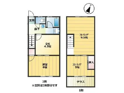 阪急電鉄神戸線 六甲駅 徒歩10分 2階建 築40年(3DK)の間取り写真