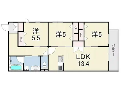ヘーベル ロシュ8(3LDK/2階)の間取り写真