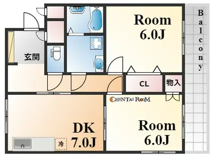 サンフィールド六甲(2DK/4階)の間取り写真