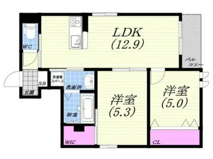 オーズ篠原中町(2LDK/2階)の間取り写真