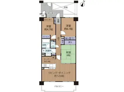 メゾン本山中町(3LDK/5階)の間取り写真