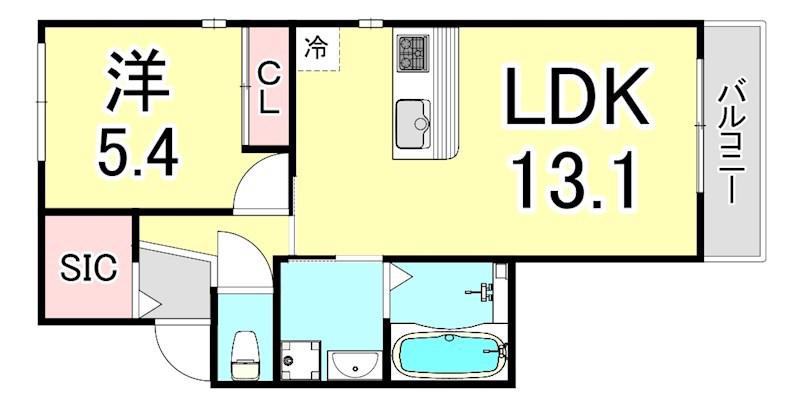 プレシャス小松Ⅱ(1LDK/1階)の間取り写真