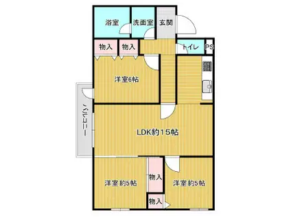 夙川アネックスI(3LDK/1階)の間取り写真