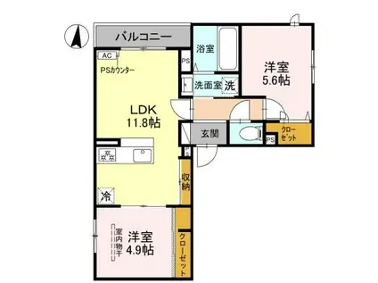 リラフィナート西宮北口(2LDK/3階)の間取り写真