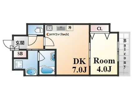 クリエイトビュー三宮磯上(1DK/2階)の間取り写真