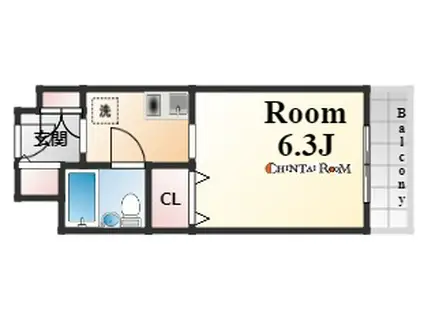 ベレーロ魚崎(ワンルーム/3階)の間取り写真