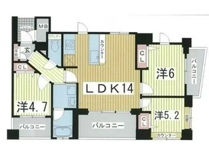 サムティ三宮レガニール(3LDK/5階)の間取り写真