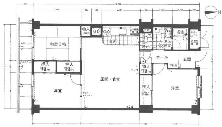 シキボウスターハイツ西宮北口(3LDK/3階)の間取り写真
