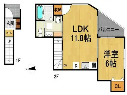 シェリル神戸岡本(1LDK/2階)の間取り写真