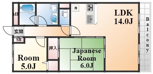 レブローニュ(2LDK/6階)の間取り写真