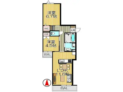 LALABREZZA芦屋翠ヶ丘(2LDK/3階)の間取り写真