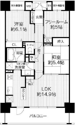 グレイスビュー六甲山手(3LDK/11階)の間取り写真