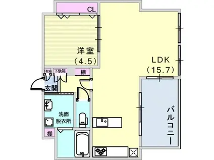 HMレジデンス(1LDK/4階)の間取り写真