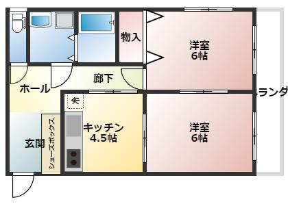 ソレイユ六甲(2DK/4階)の間取り写真
