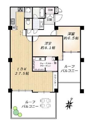 六甲グランドハイツ(2LDK/7階)の間取り写真