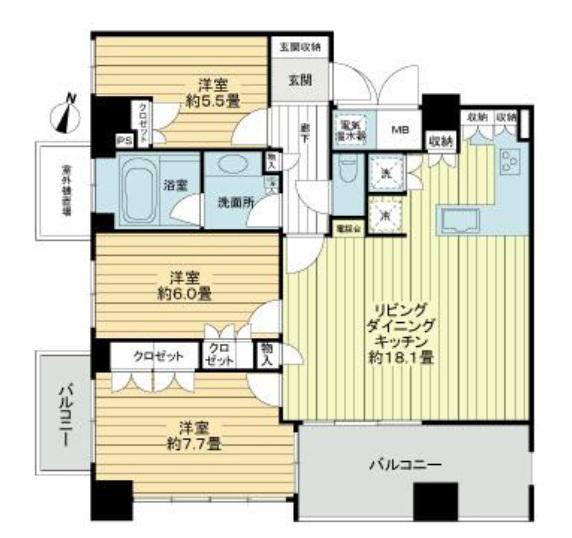 ライオンズマンション神戸栄町通(3LDK/12階)の間取り写真