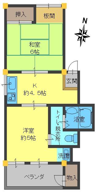 東灘サチハイツ(2DK/4階)の間取り写真