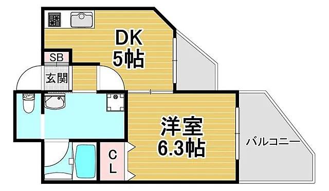 パレス東洋神戸2号館(1DK/8階)の間取り写真