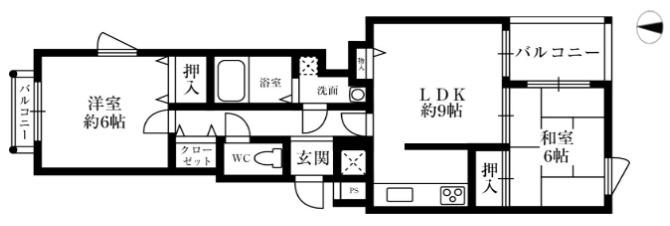リアンジェ六甲2(2LDK/1階)の間取り写真