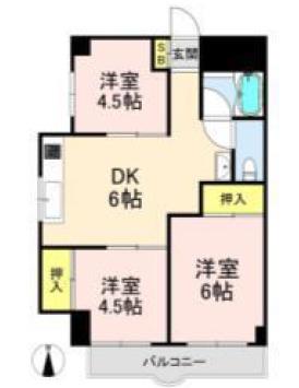サンコート芦屋(3DK/3階)の間取り写真