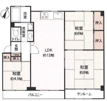 山御影マンション(3LDK/5階)の間取り写真