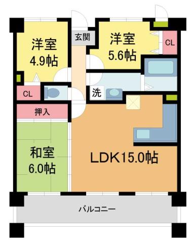 パセオ甲東園(3LDK/12階)の間取り写真