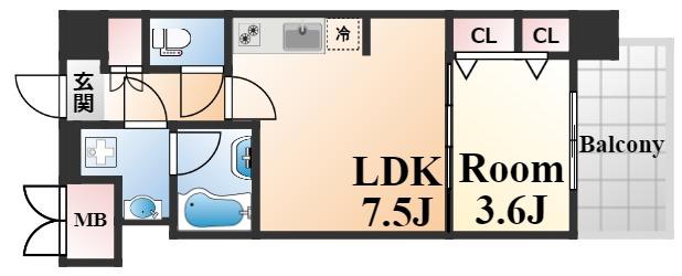 スプランディッド王子公園(1LDK/2階)の間取り写真