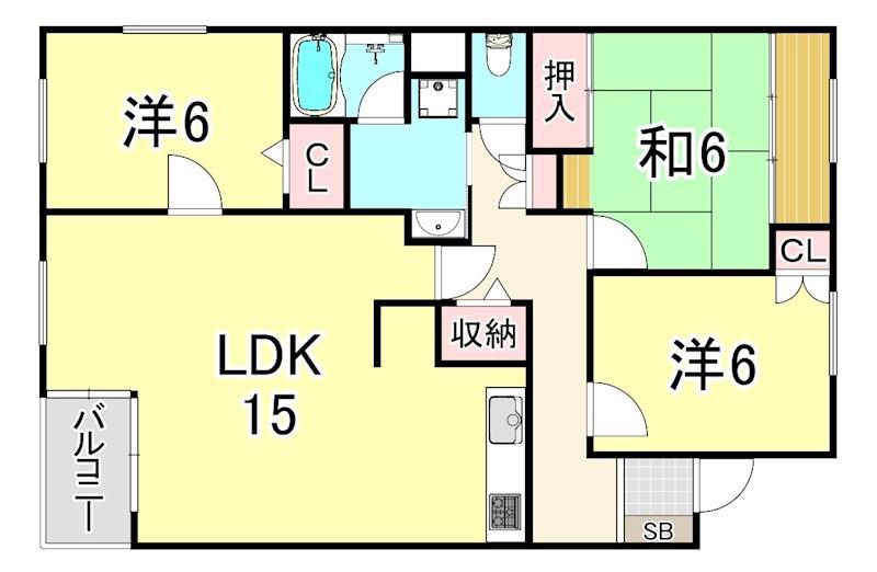 グリーンヒル夙川(3LDK/2階)の間取り写真