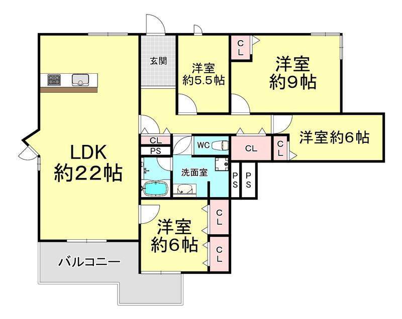 夙川台サンハイツA棟(4LDK/3階)の間取り写真