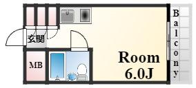 キューブ芦屋(ワンルーム/2階)の間取り写真