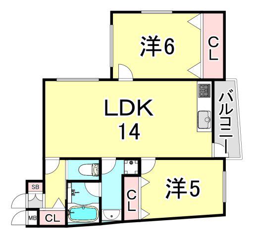 K-HAUS(2LDK/2階)の間取り写真
