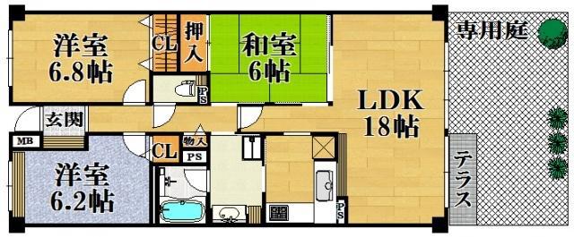 レジオン甲子園口(3LDK/1階)の間取り写真