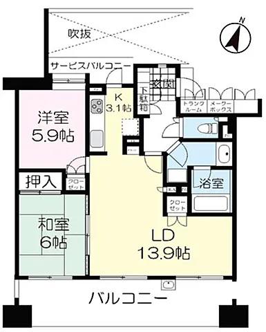 ケーズスクエア(2LDK/12階)の間取り写真
