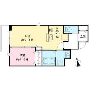 オリビア苦楽園(1LDK/1階)の間取り写真