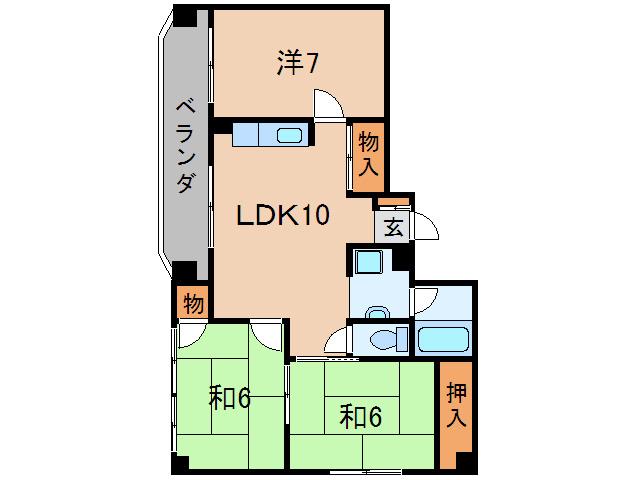 甲園ハイツ(3LDK/4階)の間取り写真