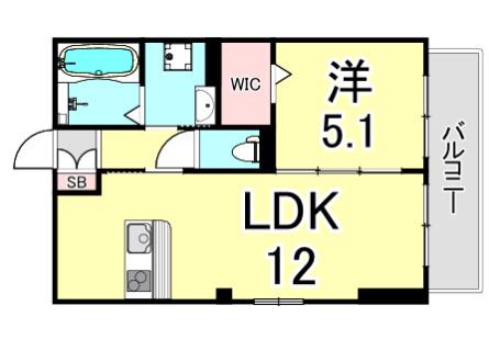 グランツ鳴尾(1LDK/1階)の間取り写真