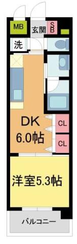 VERDE与古道(1DK/3階)の間取り写真