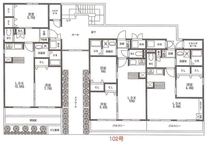 夙川寿マンション(2LDK/1階)の間取り写真