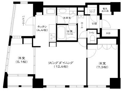 ライオンズマンション神戸栄町通(2LDK/8階)の間取り写真