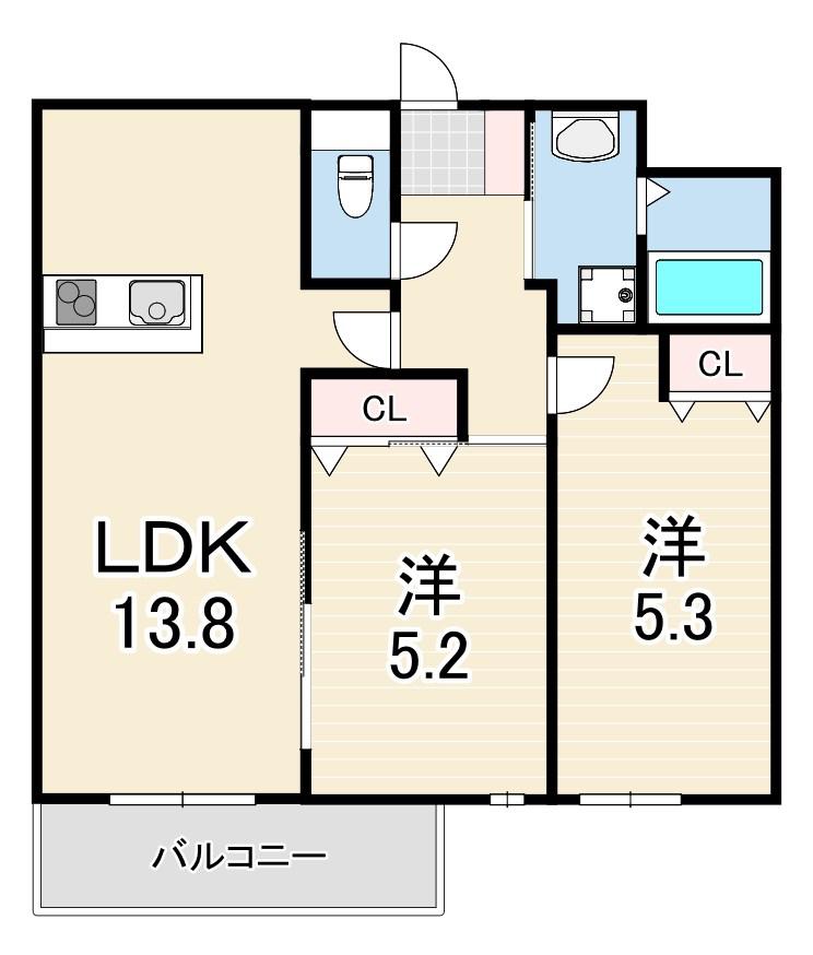 RIVIERE西宮(2LDK/3階)の間取り写真